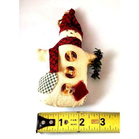 Set Of 8 Rustic Snowman Christmas Ornaments With Plaid Details & Button Accents - Picture 10 of 10